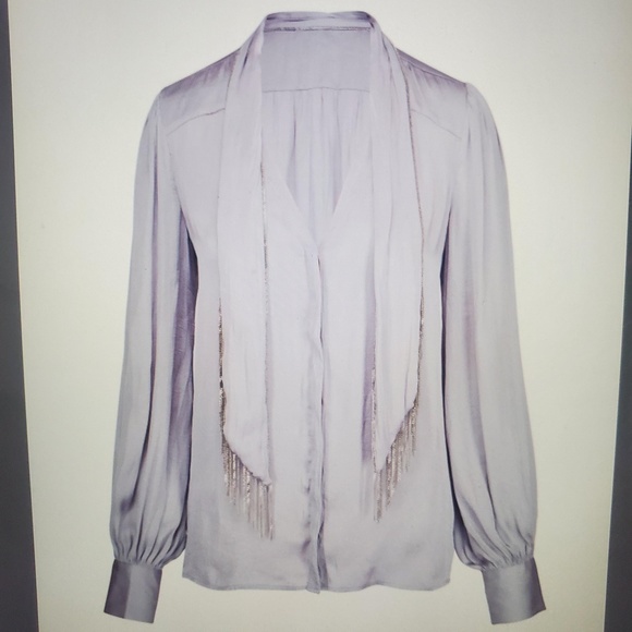NWT PAIGE SELENE CHAIN SASH SATIN LILAC GREY BLOUSE - SIZE XS - Picture 11 of 11